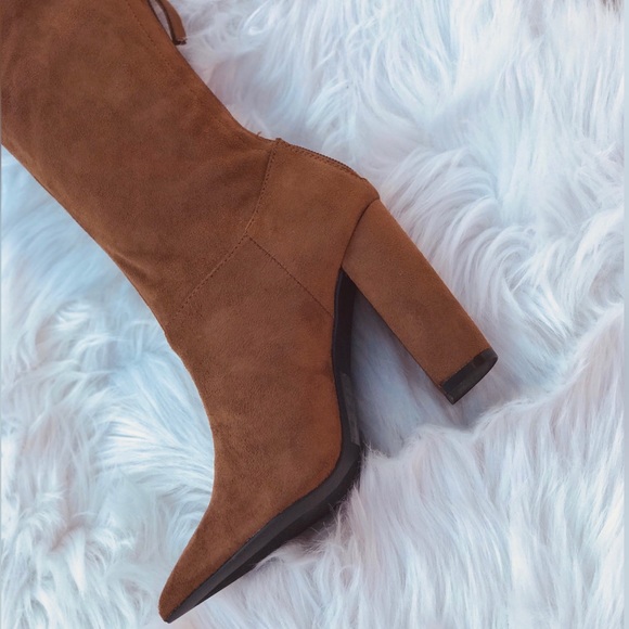 Qupid SIGNAL Brown Faux Suede Over Knee Sleek Boot - Picture 3 of 7